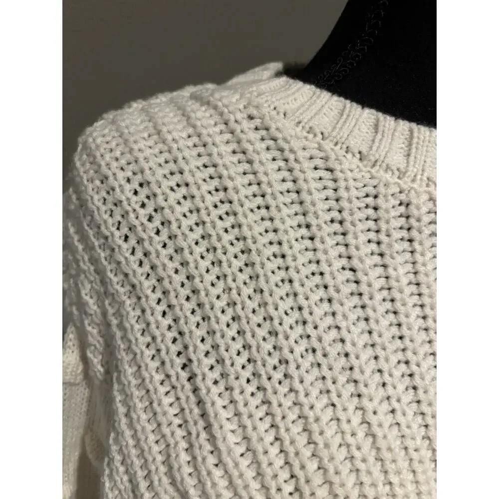 Jessica Simpson Womens Sz M Cream  Popcorn Sleeve Knit Sweater Capsule Cozy Chic
